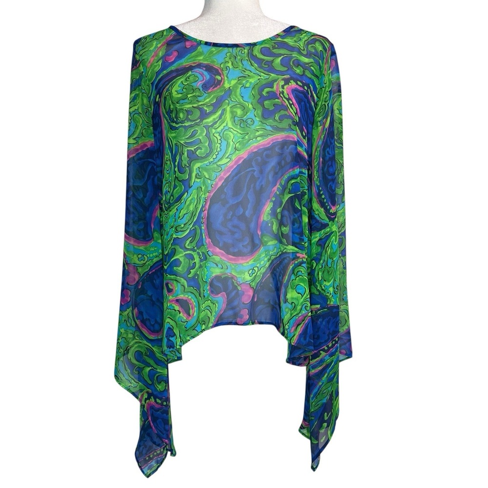 Show Me Your Mumu Oversized M Semi Sheer Tunic‎ Cover Top Chiffon Bell Sleeve